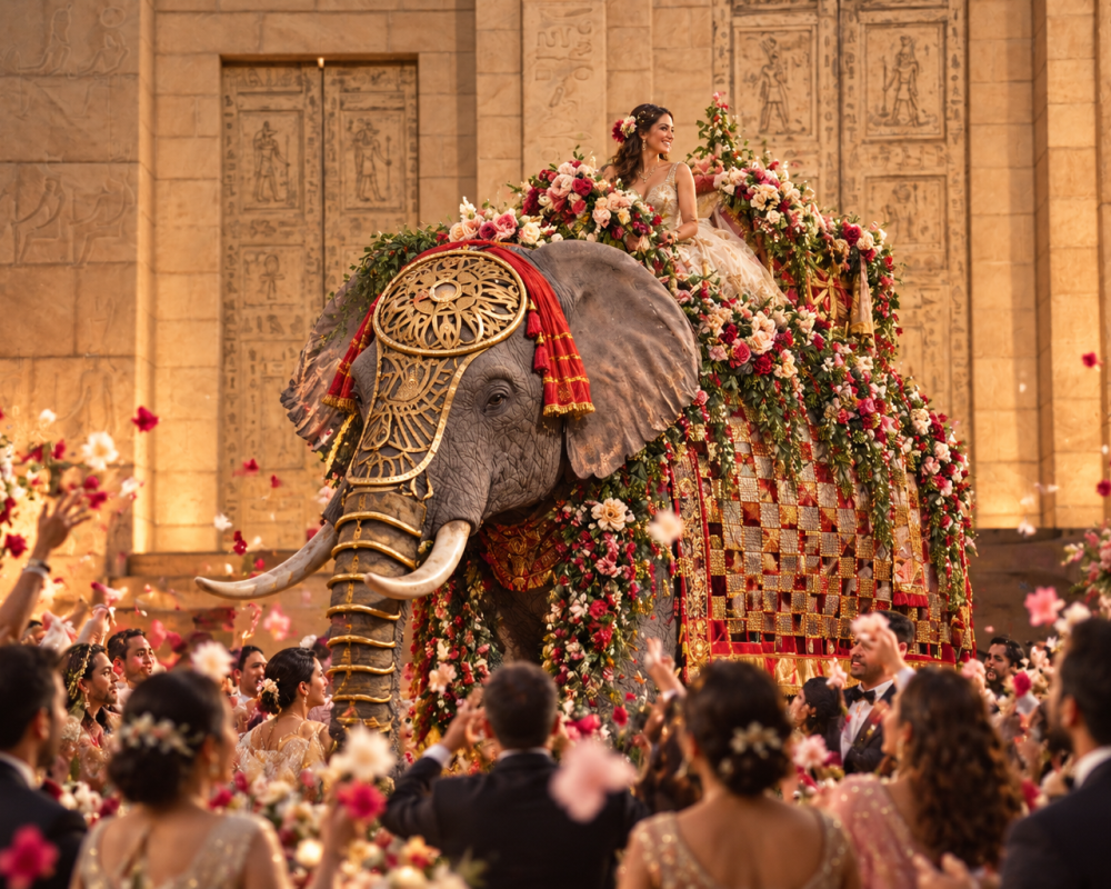 Opulente Elefanten-Hochzeitsprozession